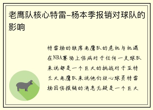 老鹰队核心特雷-杨本季报销对球队的影响