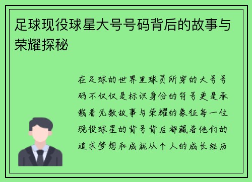 足球现役球星大号号码背后的故事与荣耀探秘