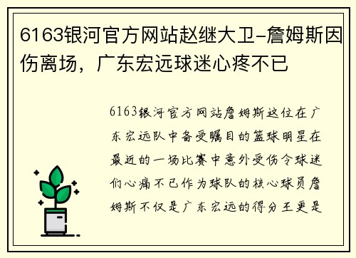6163银河官方网站赵继大卫-詹姆斯因伤离场，广东宏远球迷心疼不已
