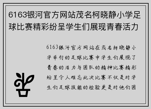 6163银河官方网站茂名柯晓静小学足球比赛精彩纷呈学生们展现青春活力与团队精神