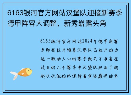 6163银河官方网站汉堡队迎接新赛季德甲阵容大调整，新秀崭露头角